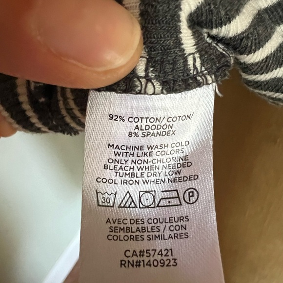 LOFT gray and white ribbed striped turtleneck short sleeve top medium - Picture 7 of 7